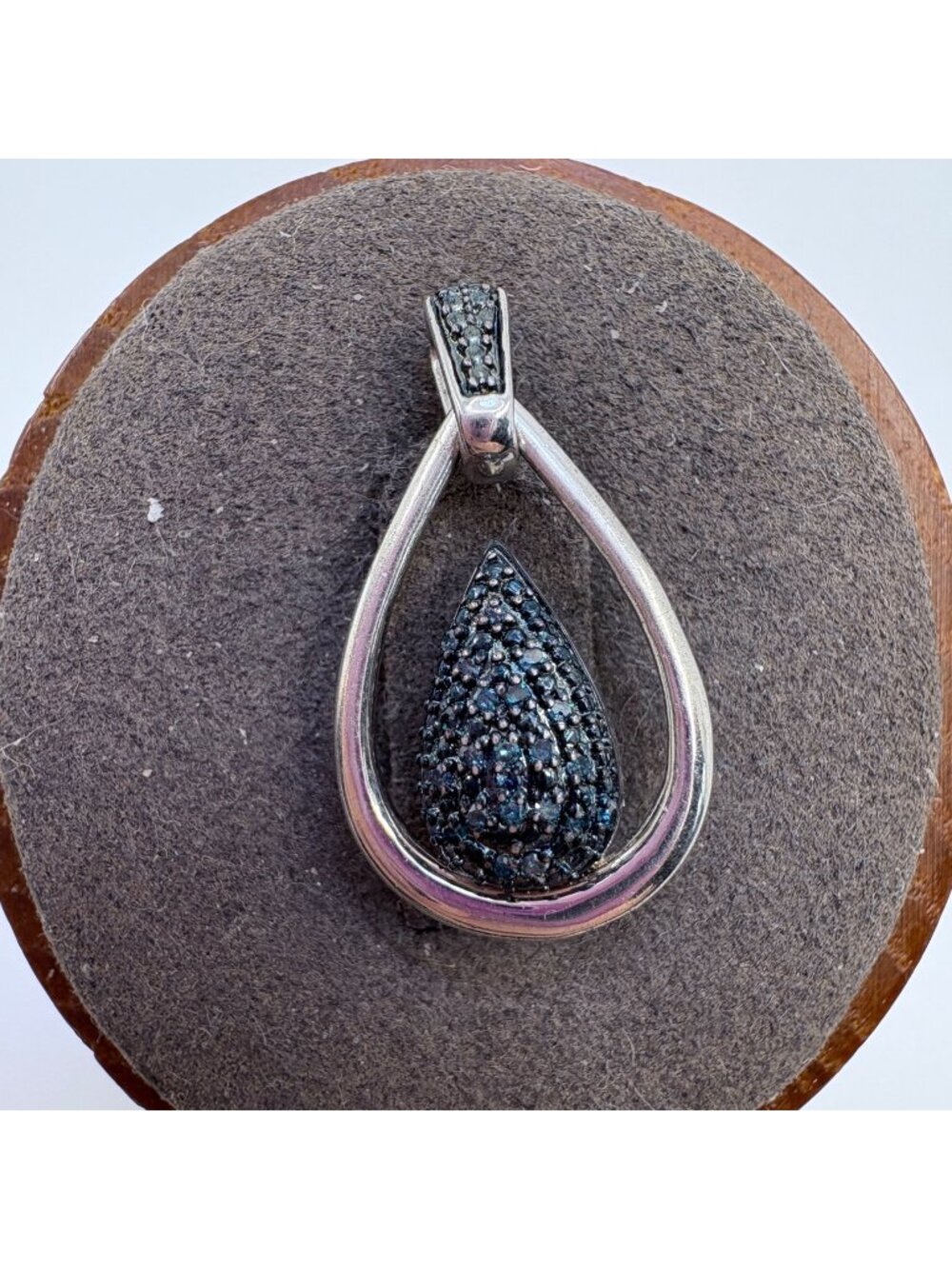 Black Cubic Zirconia Teardrop Pendant Sterling Silver 925 Size 1" Length